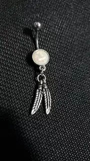 White Fire Opal Feather Belly Ring
