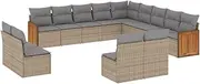 vidaxl Garden Sofa Set with Cushions - 13 Piece Beige Poly Rattan Modular Lounge for Patio/Terrace - Weather-Resistant & Storage