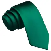 Branduce 2.4"（6cm） Mens Solid Skinny Satin Tie Pure Color Slim Emerald Green