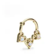 14K Yellow Gold Ethiopian Opal Birthstone Heart Septum Ring, 16g Clicker Hoop