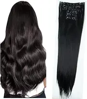 ZWENYIHAO Long Straight Clip in Hair Extensions 6 Pieces Clip in Hair Extensions Synthetic Fiber Hair Black Clip in Synthetic Hair Extensions Full Head Double Weft Hairpieces for Women 22 Inch Black