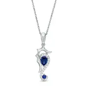 Lab-Created Blue and White Sapphire Seahorse Pendant in Sterling Silver