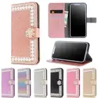 Pear Diamond Wallet Case Glitter Flip Cover for iPhone 16e/15/14/13/12/11 SE 8