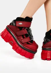 [New Rock] Red Leather M-285-C60 Ankle Boots