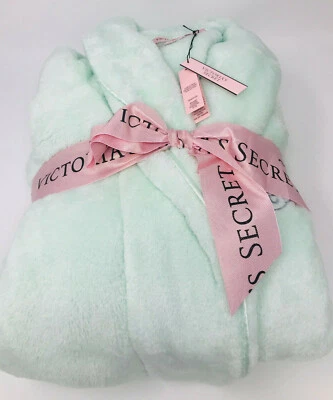 Victoria's Secret Women's Cozy Plush Short Robe Misty Jade Angel Logo Size XS/S