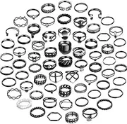 [YEEZII] 68 Pcs Gold Knuckle Rings Set for Women Girls, Stackable Rings Boho Joint Finger Midi Rings Silver Hollow Carved Crystal Stacking Rings Pack for Gift