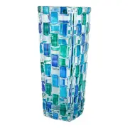 Murano Glass Vase Green Blue Hand Made Painted Millefiori 16cm High