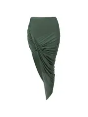 Green Jersey Draped Midi Skirt