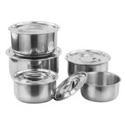 410 Stainless Steel Spice Jar Soup Pot Stock Pot Set w/ Lid 5 Pcs Food Container