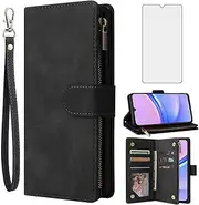 [Asuwish] Compatible with Samsung Galaxy A15 5G Wallet Case Tempered Glass Screen Protector and Leather Magnetic Flip Cover Card Holder Stand Cell Accessories Phone Cases for A 15 4G 15A Women Men Black