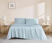 Linen Closet 144 Thread Count Organic Cotton 3-Piece Sheet Set,Twin, Light Blue