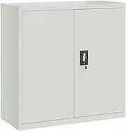 Metal Garage Storage Cabinet with 2 Doors and 2 Adjustable Shelves, Steel Lockable File Cabinet, Locking Tool Cabinets for Home Office, 90 x 40 x 90 cm Grey