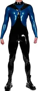 [DAIJES] Black and Blue Latex Catsuit with O Ring Back to Front Crotch Zipper Rubber Bodysuit Zentai Overall