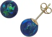 [JewelryWeb] 14k Solid Yellow Gold Green Round Simulated Opal Earrings Stud Earring for Women in