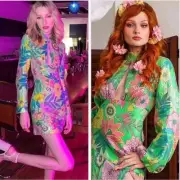 ALICE MCCALL All That Glitters Green Floral Dress with Sequins Mock Neck US 6