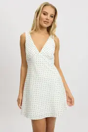 White Polka Dot A Line Mini Dress Sleeveless - Size 16XL, Women's Skater Dress