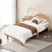 ACA Bed Frame Single Size Mattress Base Platform Round Headboard Bedroom Bed Oak