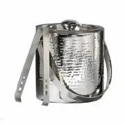 Elegant Heim Concept Hammered Ice Bucket w/Tongs, Double Wall Stainless Steel