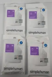 simplehuman Code J Custom Fit Liners, Trash Bags, 30-45 Liter 4 Packs 80 Total