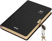 365 Day A5 Kraft Paper Hardcover Journals Notebook with Lock 1-Year Journal A Page A Day Daily Diary Scrapbook Numbered Blank Page Sketchbook Writing Notepad for journaling Schedule Agenda