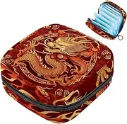 Period Bag,Sanitary Napkin Storage Bag,Chinese Gold Texture Dragons,Tampon Bag for Purse