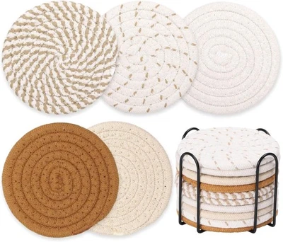 Billbotk 10 Pieces Boho Coasters for Drinks, Absorbent Drink Brown