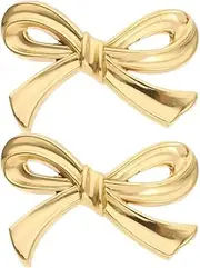 2pcs Brass Bow Shape Cabinets Knobs: Gold Drawer Pulls Decorative Bow Knobs Cupboard Pull Handles for Home Kitchen Cabinet Hardware Cupboard Dresser Wardrobe and Drawer Pulls
