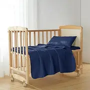 Clara Clark Toddler Bedding Set - All Season Toddler Quilts - 3 Piece Bedspread Coverlet Set - Ultra Soft and Breathable Kids Bedding - Grid Weave - Navy Blue
