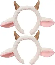 Holibanna 2pcs White Lamb Costume,Cute Lamb Ears Hair Band Sheep Ears Horn Headband Farm Animal Headwear Fancy Dress Cosplay Headband for Adults Kids Birthday Party