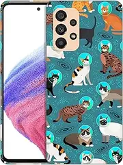 [SuzaCase] Back Case for Samsung Galaxy A23 5G / 4G - Stylish Space Cat Pattern Design Printed Cute, Sleek Durable Hardshell Protective Designer Phone Case/Cover for Samsung A23 5G / 4G