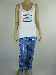 Mitch Dowd Ladies 2 Piece Pyjamas Lounge Wear Sleepwear size Medium White Blue