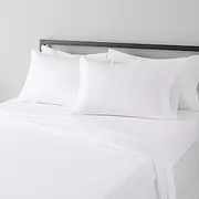 Amazon Basics Lightweight Super Soft Easy Care Microfiber Bed Sheet Set with 36-cm Deep Pockets - Double / Full, Bright White