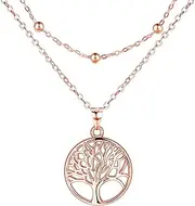 [Lydreewam] Tree of Life Necklace for Women, 925 Sterling Silver, Tree of Life, Double Layered Necklace with Gift Box for Birthday, Mother's Day, Christmas, Adjustable 40 + 5 cm (Silver/Gold/Rose Gold)