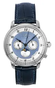 Zeppelin Friedrichshafen Moon Phase Day/Date Display Quartz 1 Jewels Z85363 Mens Watch Blue Leather Strap Blue Dial