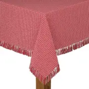 Homespun Fringed 60 In. X 102 In. Red Checkered 100% Cotton Tablecloth