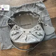 BALENCIAGA Le Cagole Xs studded crinkled-leather shoulder bag Grey Croc