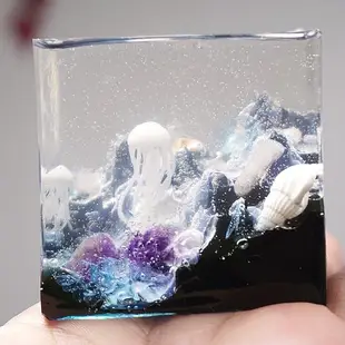 水晶滴膠立體海洋海底水母鯊魚diy方塊冰山峰雪峰海花浪膏材料