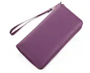 Lady's leather long purse zipper purse multi-card purse head leather - PURPLE