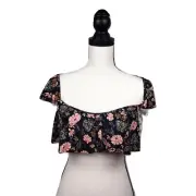 O'Neill Swim Top Women's M Black Colleen Bikini Floral Flounce