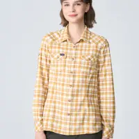 在飛比找momo購物網優惠-【Wildland 荒野】女彈性格紋內刷毛保暖襯衫(月桂樹黃