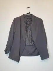 Lock & Love Women's Size M Blazer Jacket Gray 3/4 Sleeve Open Front Lined NWT
