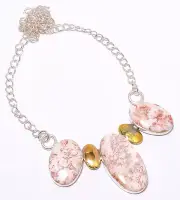 Rosetta Jasper Gemstone 925 Sterling Silver Two Tone Necklace 16.17.99" A371