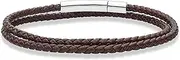 [Miabella] Genuine Italian Double Wrap Braided Leather Bracelet for Men Women, Stainless Steel Clasp, Made in Italy