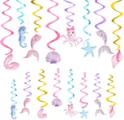 Watercolor Mermaid Hanging Swirl - 24PCS Mermaid Party Decorations for Girls Bir