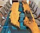 Epoxy Resin Center Sofa Dining Table Top Natural Acacia Wooden Live Edge Walnut