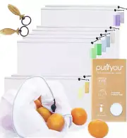 purifyou Reusable Produce Bags | Washable Mesh Set of 9 Grocery with Drawstring