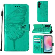 For Samsung Galaxy A15 5G & A15 4G Case - Flip Wallet PU Leather Cover, Emboss Butterfly, Green
