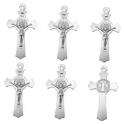 10Pcs Metal Saint Benedict Medals Cross Charm Rosary Center INRI Silver