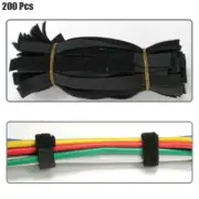 200 Pcs 9" Reusable Hook Loop Cable Ties Cord Wire Strap Wrap Holder Black