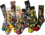 [Tooe] 8 Pairs Women Floral Sheer Sock Elastic See Through Socks Summer Thin Mesh Lace Jacquard Socks Cottagecore Accessories